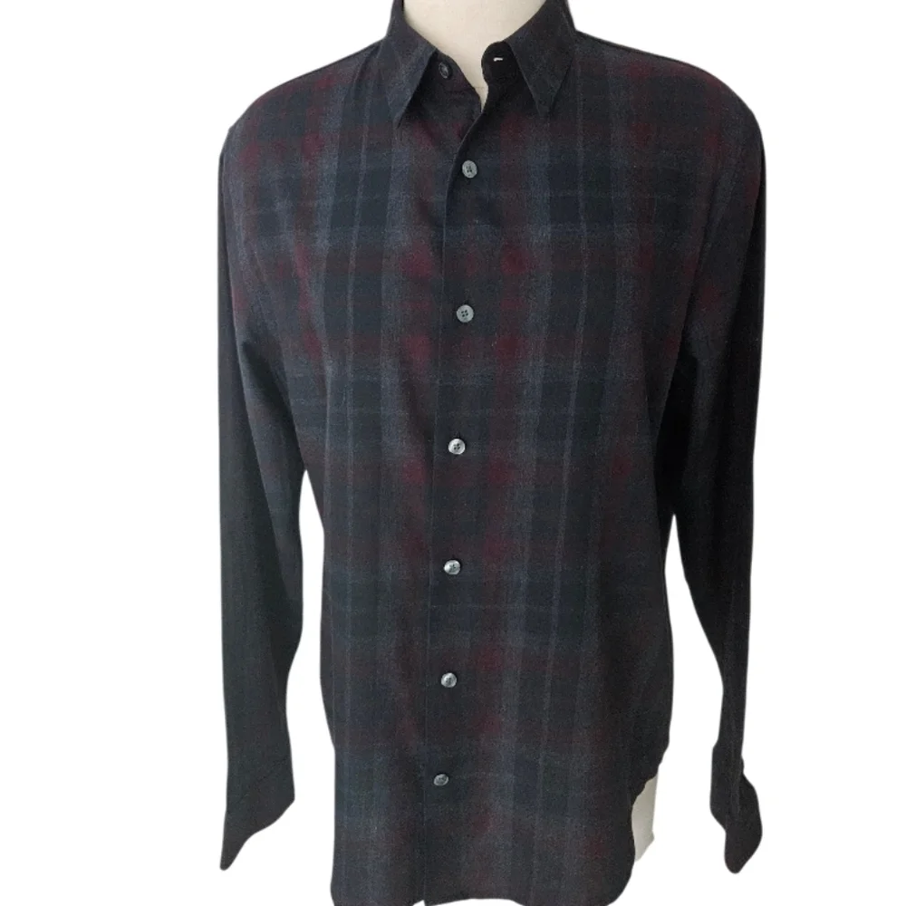 Vince Men's Red and Blue Plaid Button-Down Shirt - Picture 4 of 8